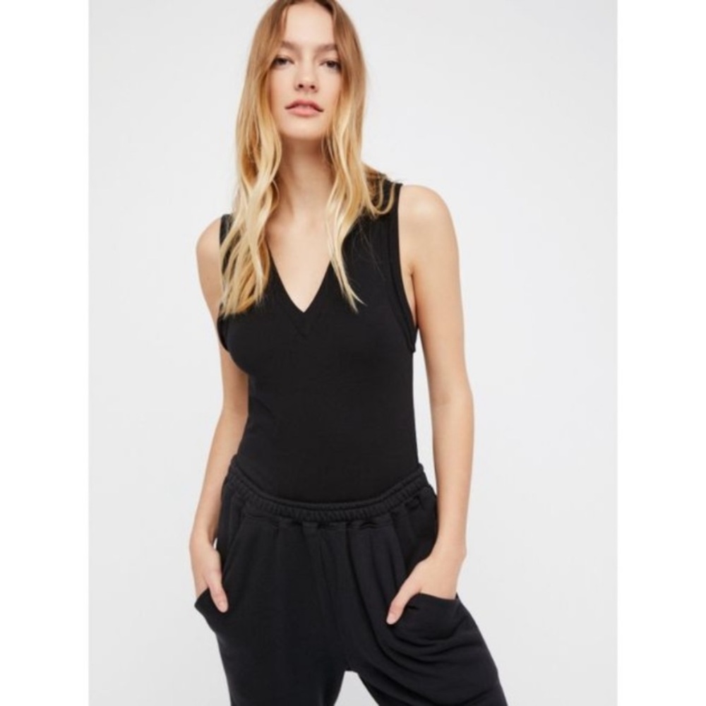 Free People Cotton Golden Hour Black Tee